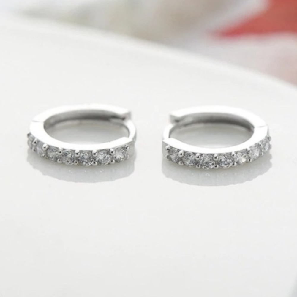 Sterling Silver Crystal huggie hoop earrings - Picture 7 of 7